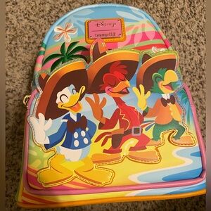 Disney THREE CABALLEROS Donald Duck Jose Beach Loungefly Mini Backpack Bag rare